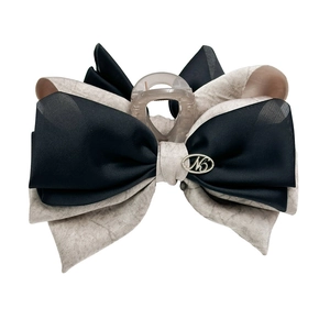 Elegant large hair claw clip with black chiffon bow and grey marble fabric layers