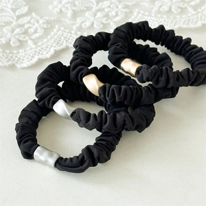Chouchous Élastiques Noirs Pour Femmes Fait à la Main Cravate à Cheveux En Tissu Avec Boucle En Métal Haute Élasticité Porte-Queue De Cheval Durable Accessoires De Cheveux