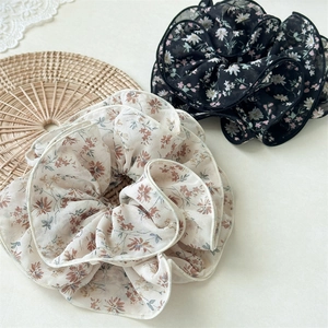 Floral chiffon scrunchie set with gentle forest style and elegant pleated design for women