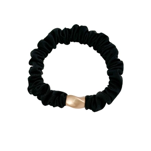 Chouchou noir épais à haute élasticité avec une perle métallique minimaliste en or rose