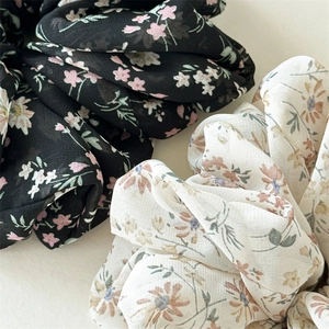 Floral chiffon hair scrunchies with elegant pleats and high elasticity in two colors