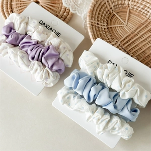 3-piece set of high-elastic satin and polka dot scrunchies in purple and blue tones