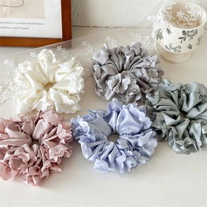 Süßes Satin Lochspitze Scrunchie Damen Mädchen Elegantes Jumbo Haargummi Französischer Stil Pferdeschwanz Zubehör Kopfschmuck