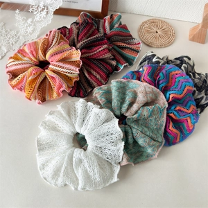 Summer hollow knit oversized scrunchies in various vintage lace and striped patterns