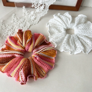 Large Knitted Scrunchie For Women Hollow Out Striped Hair Tie Elastic Handmade Fashionable Hair Accessories Headwear