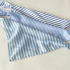 Blue and white striped fabric neck scarf and hair tie set for summer vacation style