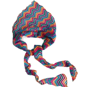 Bohemian crochet hooded headscarf with vibrant zigzag stripes and long tassels for women