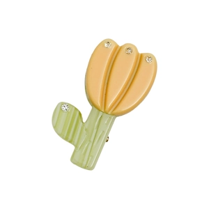 Eleganter Tulpen-Haarclip aus gelbem und grünem Acetat mit funkelnden Strasssteinen
