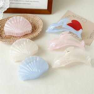 Pinces Crabe de Rêve Dauphin Coquille Nacré Scintillant Élégant Été Acétate Pinces à Cheveux Marines pour Femmes Filles Accessoires Cheveux