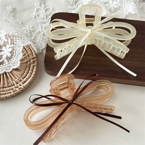 Pince à Cheveux en Acrylique avec Nœud et Ruban Style Balletcore Doux Grande Barrette pour Femmes Accessoires de Mode Quotidienne