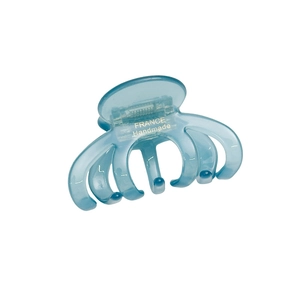 Translucent light blue acetate hair claw clip with golden France Handmade lettering on it