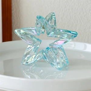 Detail of laser hollow star hair claw clip with iridescent finish on ceramic plate
