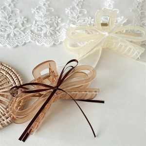 Pinces à cheveux élégantes avec nœuds en acrylique crème et marron style ballerine