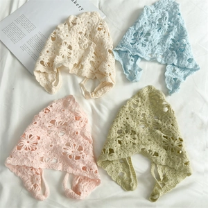 Handmade crochet floral triangle headscarf set in four pastel colors for women
