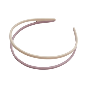 Two-pack double-layered acrylic headbands in cream beige and purple with anti-slip teeth