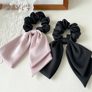 Elegant Satin Bow Scrunchies With Long Ribbon Hair Tie Silk Feel Ponytail Holder For Women Fashion Hair Accessories
