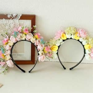 Cerchietto per Capelli Floreale Boho per Donna Fatto a Mano Rosa Artificiale Perla Artificial Antiscivolo per Matrimonio Viaggio Festa Accessori
