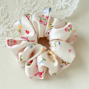 Franse Stijl Bloemenprint Satijnen Scrunchies Haarelastiekjes Voor Dames Pastoraal Patroon Elastische Haarbanden Elegante Hoofddeksels