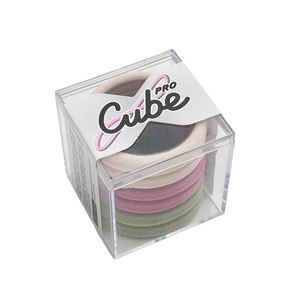 Lot de 6 chouchous élastiques colorés présentés dans une boîte transparente Cube PRO
