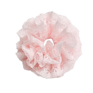 Chouchou en dentelle rose clair à double couche avec bords ondulés de style français