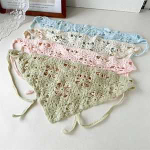 Handmade crochet floral triangle headscarf set in four pastel colors for women