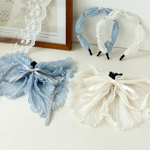 Grande Pince à Cheveux Nœud en Chiffon Plissé Et Serre-tête Avec Künstliche Perles Ruban Style Féerique Accessoire de Coiffure Femme Fille