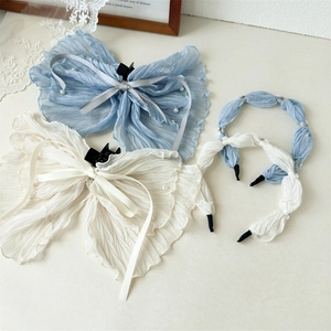 Ensemble élégant de barrettes et de bandeaux à nœuds en tissu plissé avec perles