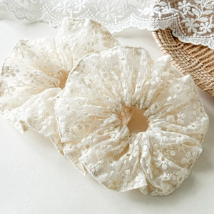 Chouchou en Dentelle Blanche avec Broderie Florale Grand Élastique à Cheveux Mode Style Fée pour Femme Accessoires Cheveux