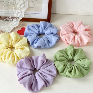 Large Fluffy Fabric Scrunchies Cream Color Elastic Hair Ties Soft Wrinkled Hair Bands For Women Girls Daily Styling Accessories