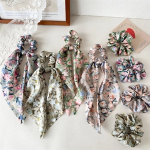 Florale Satin Haargummis Mit Streamer Elegante Französische Haar Gummis Für Damen Pferdeschwanz Band Haar Accessoires