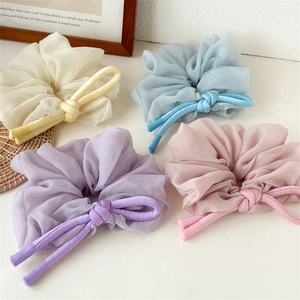 French Vintage Oversized Bow Scrunchie For Women Pleated Fabric Large Hair Tie Fashion Ponytail Holder Hair Accessory Gift