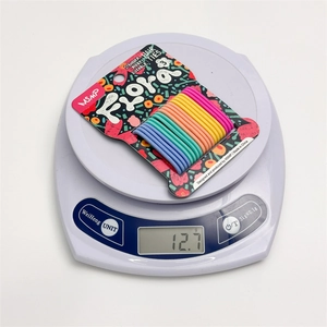 Set of 20 seamless colorful elastic hair ties on card display showing 12.7g weight