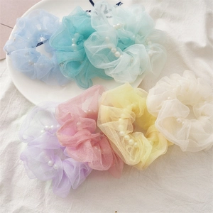 Chouchous Élégants en Organza avec Künstliche Perles Élastiques à Cheveux en Filet Doux Style Coréen Supports de Queue de Cheval Accessoires de Coiffure pour Femmes Filles