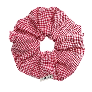 Klassischer rot-weißer Gingham-Karo XXL Stoff-Haargummi mit hohem elastischem Band