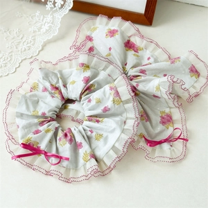 Chouchou Pastoral Français Floral Avec Bord en Dentelle Et Nœud Grand Chouchou Doux Pour Femmes Accessoires Cheveux Chignon