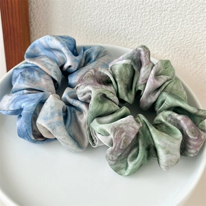 French Style Satin Scrunchie Elegant Oil Painting Marble Pattern Fabric Hair Tie Ponytail Holder Women Hair Accessories