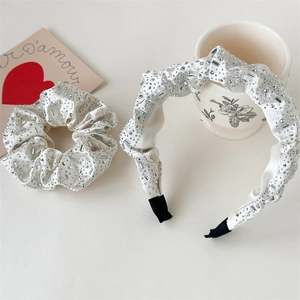 Chic rhinestone padded headband and scrunchie set in creamy white ruched fabric