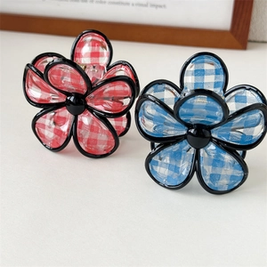 Molle per capelli a fiore con motivi a quadretti rossi e blu per acconciature
