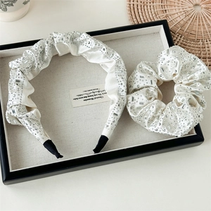 Rhinestone Pleated Satin Headband And Scrunchie Elegant White Crystal Hair Accessories For Women Daily Party Hair Band