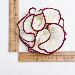 Elegant ivory organza hair scrunchie with wine red ruffled edges and layered design