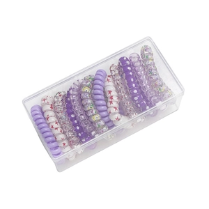 Set of sea salt blue and purple spiral hair ties in a transparent box, high elasticity