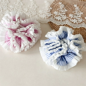 Korean Style Large Striped Ruffled Fabric Scrunchies Sweet Floral Hair Ties For Women Girls Daily Hair Accessories