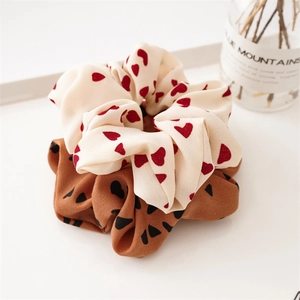 Orecchini a Cerchio in Tessuto con Stampa a Cuore Minimalista Elastici per Capelli in Chiffon per Donna Copricapo Quotidiano