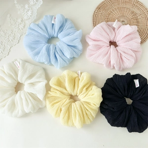 Handmade Pleated Fabric Scrunchies Large Bubble Hair Ties For Women Korean Style Solid Color Soft Elastic Hair Accessories