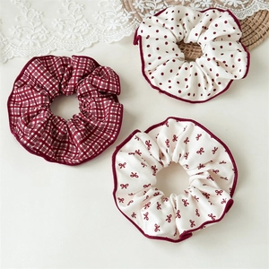 Chouchou Rouge Série Douce Bandeau Cheveux Tissu Élastique Plaid Pois Nœud Papillon Anneau Cheveux Oversize Femme Accessoires