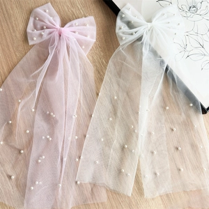 Pince à Cheveux Nœud en Maille Élégante Avec Künstliche Perles Long Ruban Coiffe de Mariage en Tulle pour Mariée Femme Accessoires Cheveux