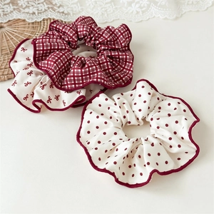 Lot de chouchous rouges et blancs à pois avec motifs nœuds à carreaux pour femmes