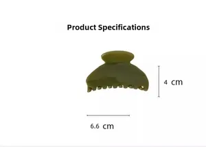 Detail view of dark green hair claw clip showing 6.6 cm length and 4 cm height dimensions