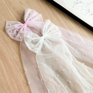 Voile de mariée en tulle avec double nœud et perles pour coiffures de mariage élégantes