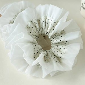 Double-layered polka dot lace hair scrunchies set in white chiffon and black pattern